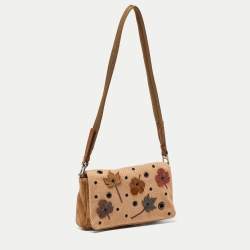 Pre Owned Prada Brown Suede,Wool and Mesh Flap Shoulder Bag