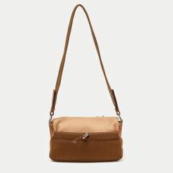 Pre Owned Prada Brown Suede,Wool and Mesh Flap Shoulder Bag