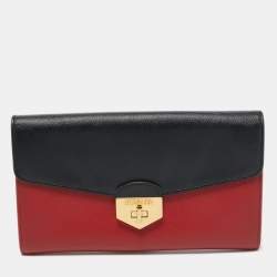 Pre Owned Prada Black/Red Saffiano Leather Turn Lock Wallet