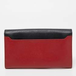 Pre Owned Prada Black/Red Saffiano Leather Turn Lock Wallet