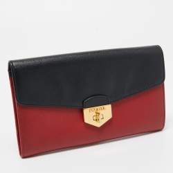 Pre Owned Prada Black/Red Saffiano Leather Turn Lock Wallet
