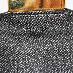 Pre Owned Prada Black/Red Saffiano Leather Turn Lock Wallet