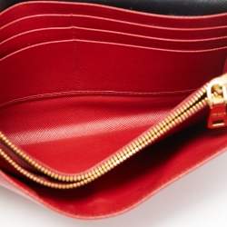 Pre Owned Prada Black/Red Saffiano Leather Turn Lock Wallet