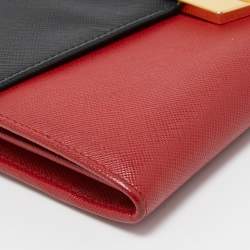 Pre Owned Prada Black/Red Saffiano Leather Turn Lock Wallet