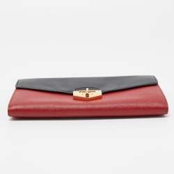Pre Owned Prada Black/Red Saffiano Leather Turn Lock Wallet