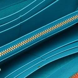 Prada Orange/Blue Saffiano Metal Zip Around Wallet