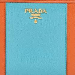 Prada Orange/Blue Saffiano Metal Zip Around Wallet