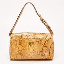 Pre Owned Prada Beige Python Flap Shoulder Bag