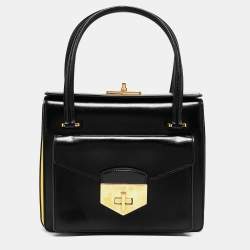 Prada Black/Yellow Box Leather Turnlock Satchel