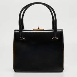 Prada Black/Yellow Box Leather Turnlock Satchel