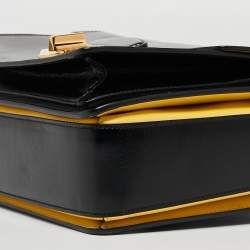 Prada Black/Yellow Box Leather Turnlock Satchel