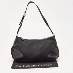 Pre Owned Prada Black Nylon Tessuto and Leather Baguette Bag
