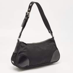 Pre Owned Prada Black Nylon Tessuto and Leather Baguette Bag