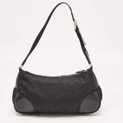 Pre Owned Prada Black Nylon Tessuto and Leather Baguette Bag