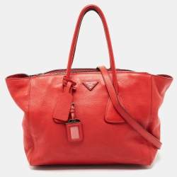 Prada Red Leather Shopper Tote