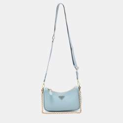 Pre Owned Prada Light Blue Saffiano Lux Leather Mini Re-Edition Pochette Bag