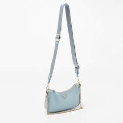 Pre Owned Prada Light Blue Saffiano Lux Leather Mini Re-Edition Pochette Bag