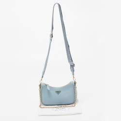 Pre Owned Prada Light Blue Saffiano Lux Leather Mini Re-Edition Pochette Bag