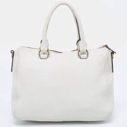 Pre Owned Prada White Vitello Daino Leather Boston Bag