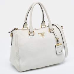 Pre Owned Prada White Vitello Daino Leather Boston Bag
