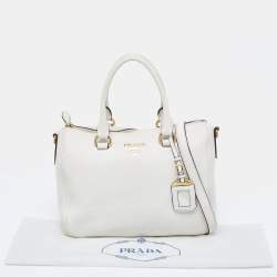 Pre Owned Prada White Vitello Daino Leather Boston Bag
