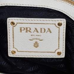 Pre Owned Prada White Vitello Daino Leather Boston Bag