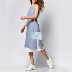 Prada Light Blue Saffiano Lux Leather Small Promenade Satchel