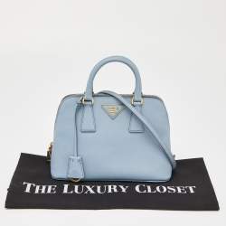 Prada Light Blue Saffiano Lux Leather Small Promenade Satchel