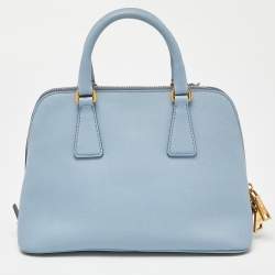 Prada Light Blue Saffiano Lux Leather Small Promenade Satchel
