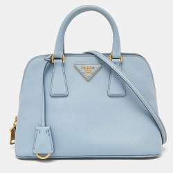 Prada Light Blue Saffiano Lux Leather Small Promenade Satchel