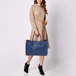 Pre Owned Prada Navy Blue Saffiano Lux Leather Large Gardener's Tote