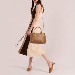 Pre Owned Prada Brown Saffiano Lux Leather Small Double Zip Tote