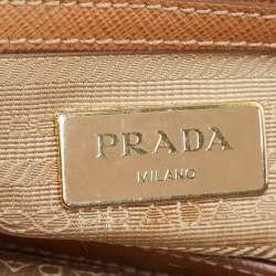 Pre Owned Prada Brown Saffiano Lux Leather Small Double Zip Tote