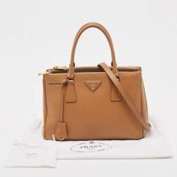Pre Owned Prada Brown Saffiano Lux Leather Small Double Zip Tote