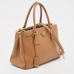 Pre Owned Prada Brown Saffiano Lux Leather Small Double Zip Tote