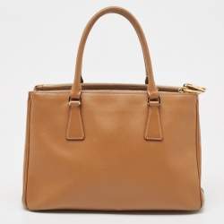 Pre Owned Prada Brown Saffiano Lux Leather Small Double Zip Tote