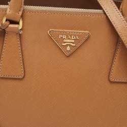Pre Owned Prada Brown Saffiano Lux Leather Small Double Zip Tote