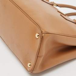 Pre Owned Prada Brown Saffiano Lux Leather Small Double Zip Tote