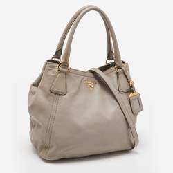 Pre Owned Prada Grey Leather Sacca 2 Manici Bag