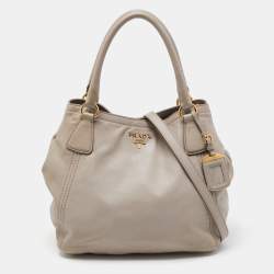 Pre Owned Prada Grey Leather Sacca 2 Manici Bag