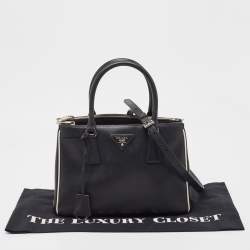 Pre Owned Prada Black/White Saffiano Lux Leather Small Galleria Tote