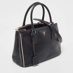 Pre Owned Prada Black/White Saffiano Lux Leather Small Galleria Tote