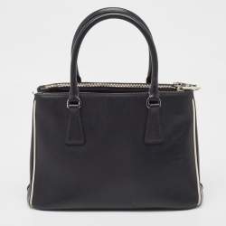 Pre Owned Prada Black/White Saffiano Lux Leather Small Galleria Tote