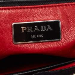 Pre Owned Prada Black/White Saffiano Lux Leather Small Galleria Tote