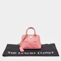 Pre Owned Prada Pink Saffiano Lux Leather Mini Promenade Satchel