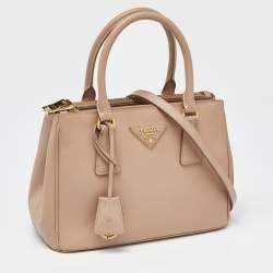 Pre Owned Prada Beige Saffiano Lux Leather Small Galleria Double Zip Tote