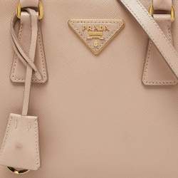 Pre Owned Prada Beige Saffiano Lux Leather Small Galleria Double Zip Tote