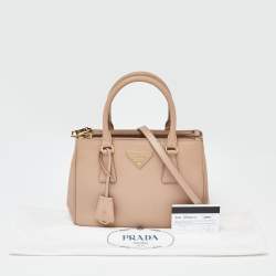 Pre Owned Prada Beige Saffiano Lux Leather Small Galleria Double Zip Tote