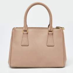 Pre Owned Prada Beige Saffiano Lux Leather Small Galleria Double Zip Tote