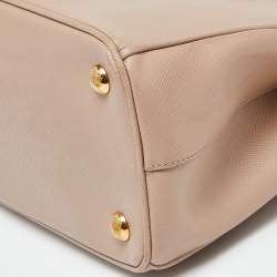Pre Owned Prada Beige Saffiano Lux Leather Small Galleria Double Zip Tote